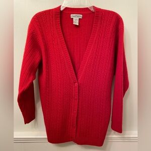 Vintage David Hollis Red Lambswool Blend Cable Knit Cardigan Sweater Medium